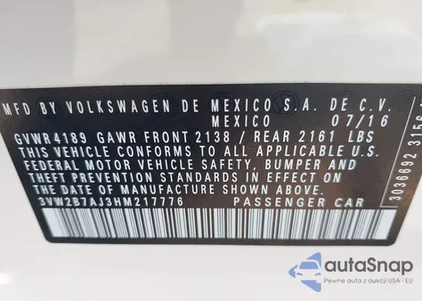 2017 Volkswagen Jetta 1.4T S z USA, uszkodzony, nr VIN 3VW2B7AJ3HM217776